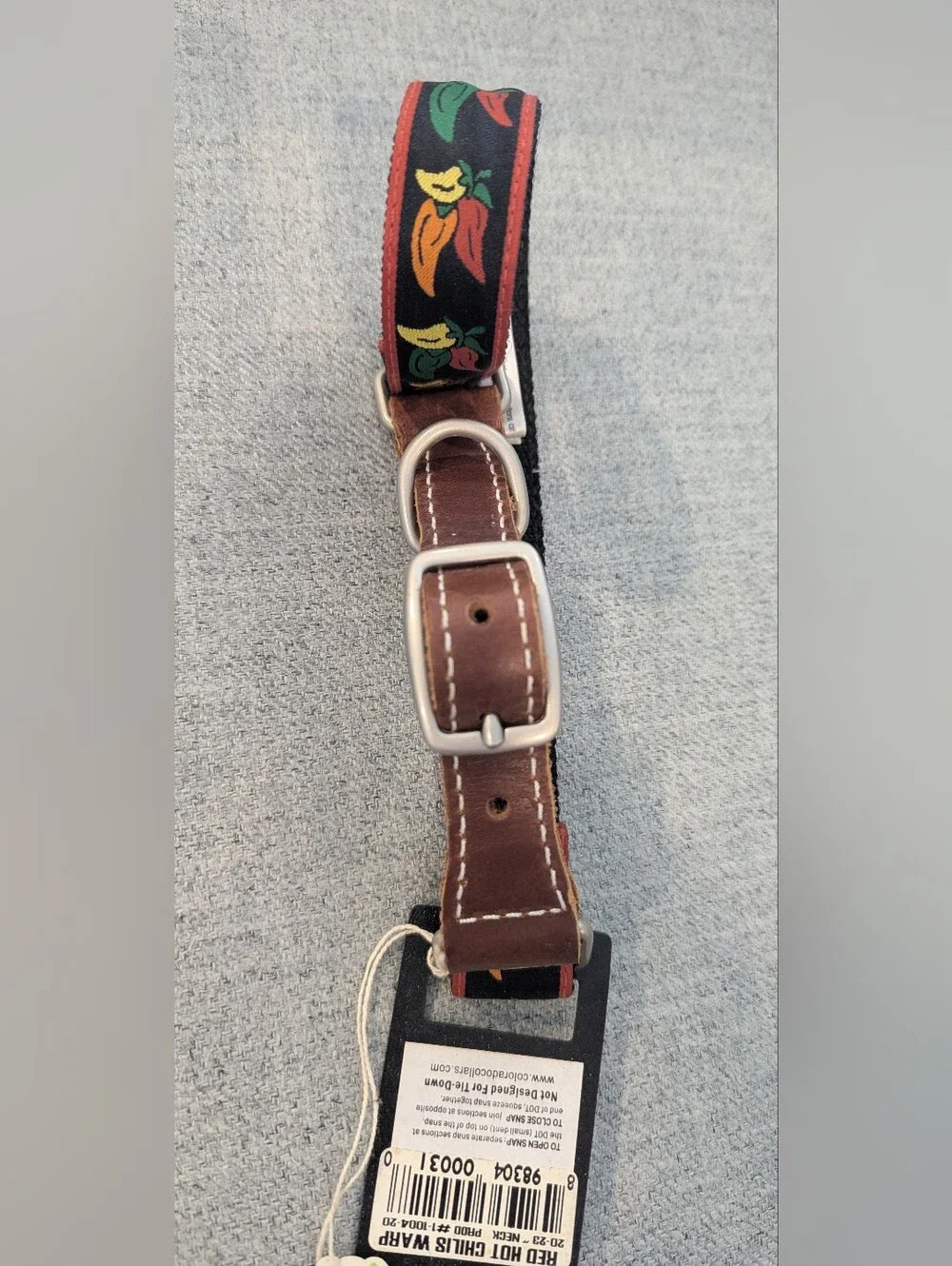 Leather-Trim Hot Chili Pepper Pattern Dog Collar, NWT